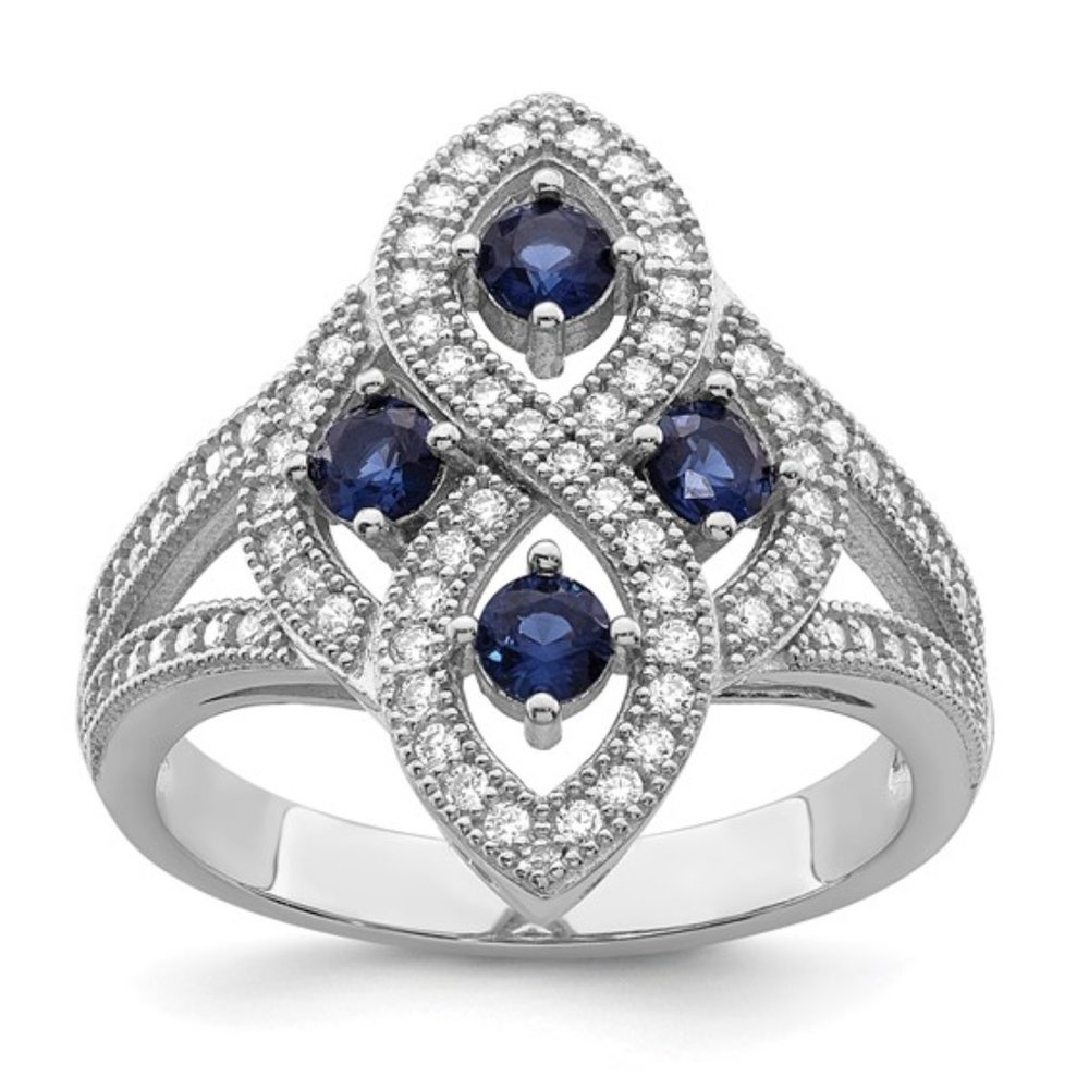 Brilliant Embers 925 Sterling Silver Royal Blue & White Micro Pave CZ Ring